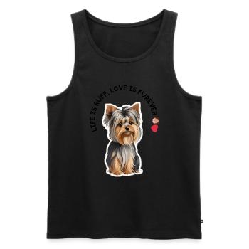 Life is Ruff, Love is Furever: Yorkie mit Herz - Männer Premium Bio Tank Top - Schwarz - Vorne - Michal (187cm)