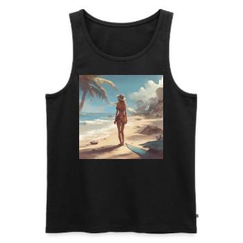 Femme sur la plage Vintage - Débardeur bio Premium Homme - noir - Devant - AI Model Male 178 light (178cm)