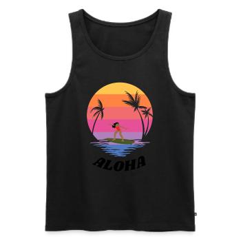 PLAGE D’ALOHA - Débardeur bio Premium Homme - noir - Devant - AI Model Male 178 light (178cm)
