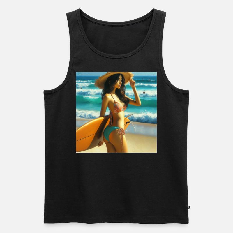 Surferin am Strand - Männer Premium Bio Tank Top - Schwarz