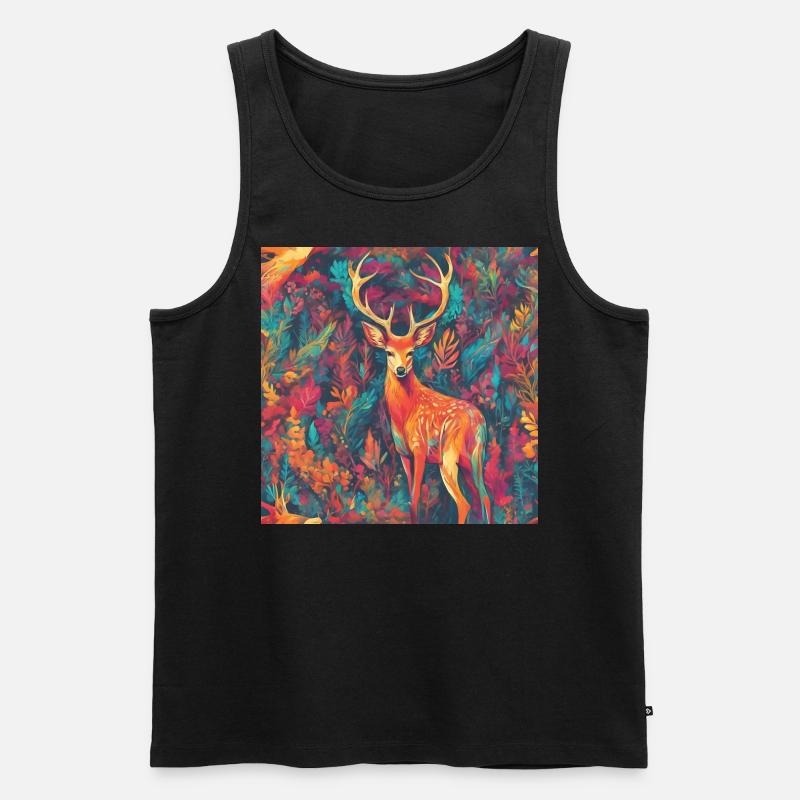 Buntes Hirschportrait - Männer Premium Bio Tank Top - Schwarz