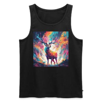 Buntes Hirschportrait - Männer Premium Bio Tank Top - Schwarz - Vorne - Michal (187cm)