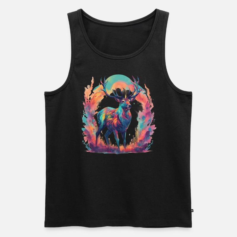 Buntes Hirschportrait - Männer Premium Bio Tank Top - Schwarz