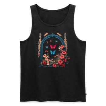 Fleurs et papillons - Débardeur bio Premium Homme - noir - Devant - AI Model Male 178 light (178cm)