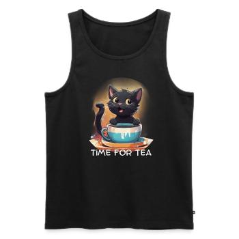 Katze mit Kaffee - Männer Premium Bio Tank Top - Schwarz - Vorne - AI Model Male 178 light (178cm)