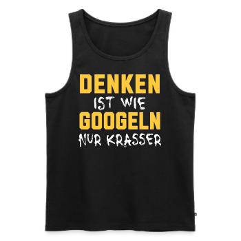 DENKEN IST WIE GOOGELN NUR KRASSER - Männer Premium Bio Tank Top - Schwarz - Vorne - Michal (187cm)
