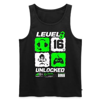 Niveau débloqué Gamer Anniversaire 16 ans - Débardeur bio Premium Homme - noir - Devant - Michal (187cm)