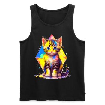 Rainbow Kitty - painted with geometries - Men's Premium Organic Tank Top - black - Front - Michal (187cm)