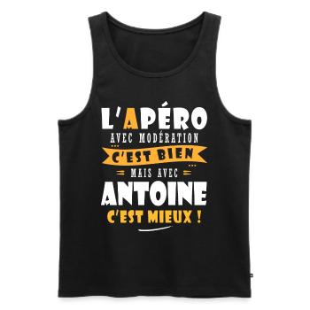Humour Antoine Apero T shirt Humour Drôles antoine - Débardeur bio Premium Homme - noir - Devant - Michal (187cm)
