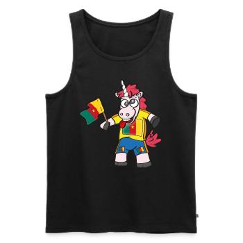 Licorne folle camerounaise - Débardeur bio Premium Homme - noir - Devant - AI Model Male 178 light (178cm)
