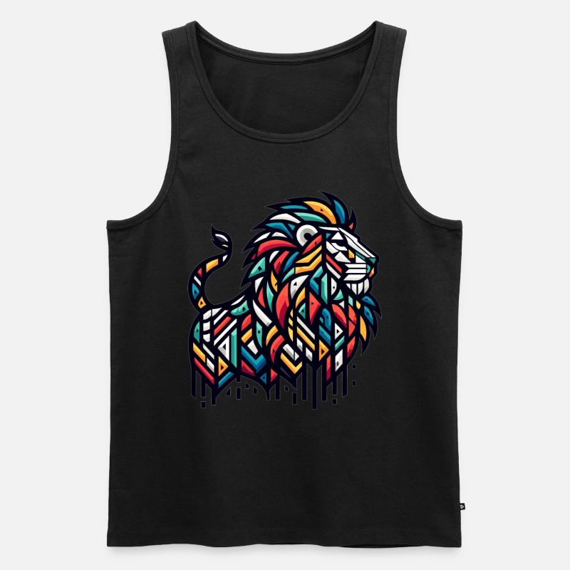 Löwe Mit Geometrischen Mustern - Männer Premium Bio Tank Top - Schwarz