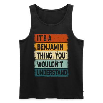 Geschenk Name Benjamin Geburtstag Sprüche - Männer Premium Bio Tank Top - Schwarz - Vorne - AI Model Male 178 light (178cm)