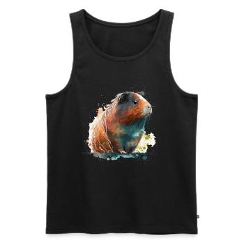 cochon d’Inde aquarelle - Débardeur bio Premium Homme - noir - Devant - Michal (187cm)
