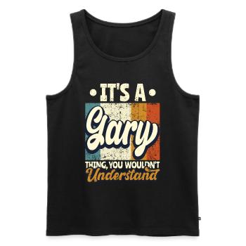 Nom Gary Cadeau Citation d’anniversaire - Débardeur bio Premium Homme - noir - Devant - Michal (187cm)