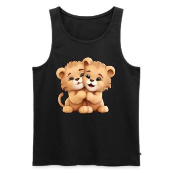 Netter Löwe kuschelt Tier Liebhaber - Männer Premium Bio Tank Top - Schwarz - Vorne - Michal (187cm)