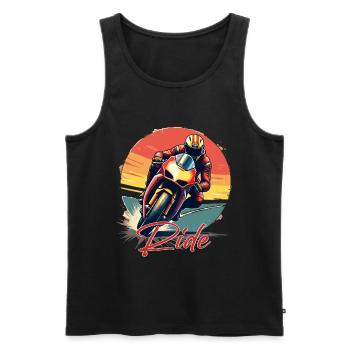 Motorrad. Biker im Retrolook. Rennen. - Männer Premium Bio Tank Top - Schwarz - Vorne - AI Model Male 178 light (178cm)