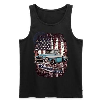 V8 fidèle compagnon camion pick-up sur le drapeau mur - Débardeur bio Premium Homme - noir - Devant - AI Model Male 178 light (178cm)