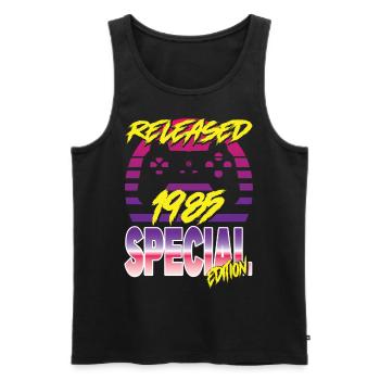 Released 1985 Special Edition - Männer Premium Bio Tank Top - Schwarz - Vorne - AI Model Male 178 light (178cm)