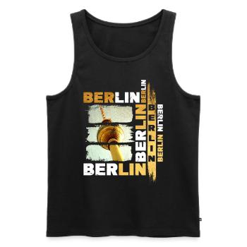 Berlin Skyline Gold Germany City Grunge - Men's Premium Organic Tank Top - black - Front - AI Model Male 178 light (178cm)