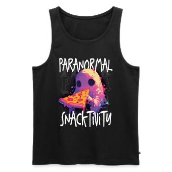 Paranormal Snacktivity - Cute Ghost Eating Pizza - Men's Premium Organic Tank Top - black - Front - AI Model Male 178 light (178cm)