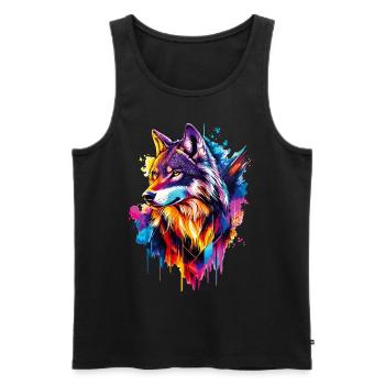 Wolf Wolfskopf Raubtier Wald Natur Wildnis Bunt - Männer Premium Bio Tank Top - Schwarz - Vorne - Michal (187cm)