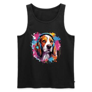 Bunter Beagle mit Kopfhörer Farbspritzer - Männer Premium Bio Tank Top - Schwarz - Vorne - AI Model Male 178 light (178cm)