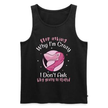 Arrête de te demander pourquoi je suis fou, Flamingo - Débardeur bio Premium Homme - noir - Devant - Michal (187cm)