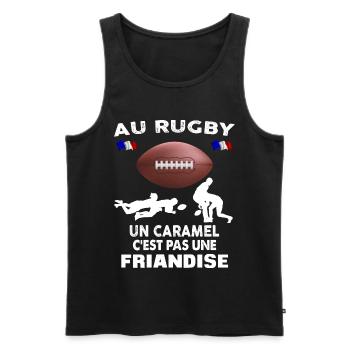 Humour rugby caramel Citation drole sport - Débardeur bio Premium Homme - noir - Devant - AI Model Male 178 light (178cm)