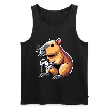 Pixel Art Videospiele Gamer Capybara - Männer Premium Bio Tank Top - Schwarz - Vorne - Michal (187cm)