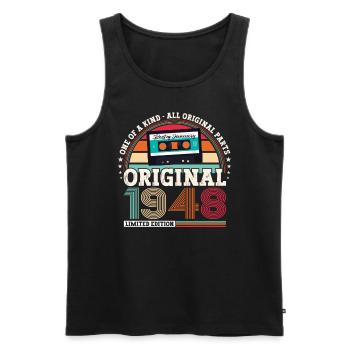 Janvier Né en 1948 Cadeau du 75e anniversaire - Débardeur bio Premium Homme - noir - Devant - AI Model Male 178 light (178cm)