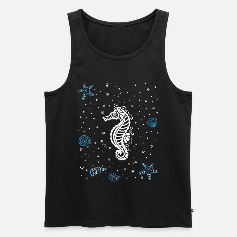 Seepferdchen mit Wasserspritzer. Maritim. - Männer Premium Bio Tank Top - Schwarz
