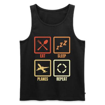 Essen Schlafen Flugzeuge Wiederholen - Männer Premium Bio Tank Top - Schwarz - Vorne - AI Model Male 178 light (178cm)