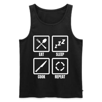 Eating, sleeping, cooking, repeating - Men's Premium Organic Tank Top - black - Front - Michal (187cm)