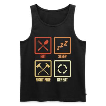 Manger, dormir, combattre le feu - Débardeur bio Premium Homme - noir - Devant - AI Model Male 178 light (178cm)