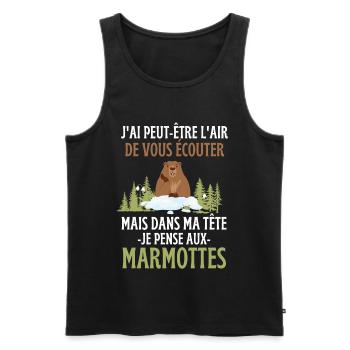 Dans ma tête je pense aux marmottes - Débardeur bio Premium Homme - noir - Devant - Michal (187cm)