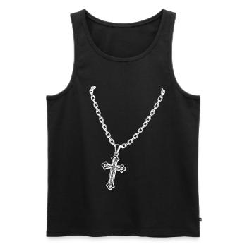 Halskette mit Kreuz - Männer Premium Bio Tank Top - Schwarz - Vorne - Michal (187cm)