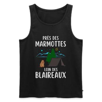 Citation humour marmotte camping  - Débardeur bio Premium Homme - noir - Devant - Michal (187cm)