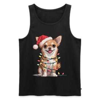 Festive Chihuahua with fairy lights - Men's Premium Organic Tank Top - black - Front - AI Model Male 178 light (178cm)