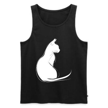 Cat Silhouette Outline Drawing Lineart Art - Men's Premium Organic Tank Top - black - Front - AI Model Male 178 light (178cm)