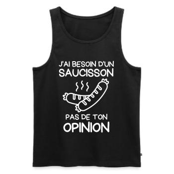 Saucisson et Opinion Pas Mon Avis - Débardeur bio Premium Homme - noir - Devant - AI Model Male 178 light (178cm)