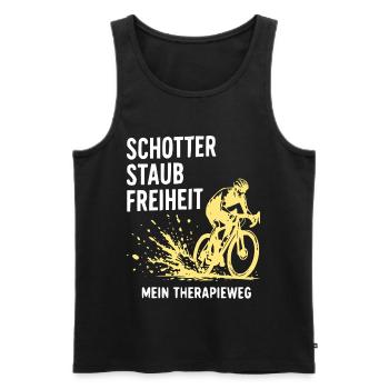 Schotter Freiheit – Mein Therapieweg - Männer Premium Bio Tank Top - Schwarz - Vorne - Michal (187cm)
