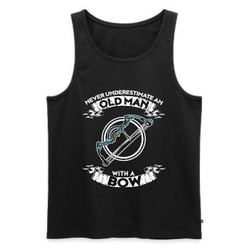 Unterschätze nie einen alten Mann mit einem Bogen - Männer Premium Bio Tank Top - Schwarz - Vorne - Michal (187cm)