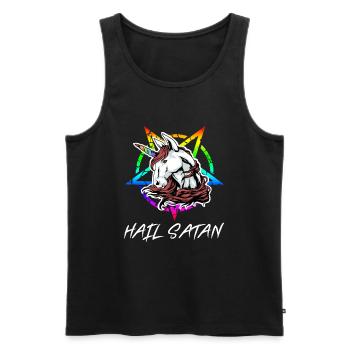 Einhorn Lustiges Hail Satan Unicorn Geschenk - Männer Premium Bio Tank Top - Schwarz - Vorne - Michal (187cm)