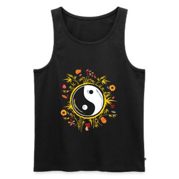 Beautiful Qi Gong shirt with Yin Yang sign and blu - Men's Premium Organic Tank Top - black - Front - Michal (187cm)
