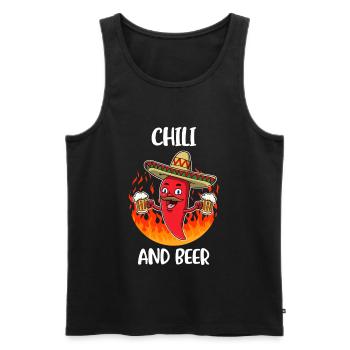 Chili et bière Cadeau de nourriture épicée - Débardeur bio Premium Homme - noir - Devant - AI Model Male 178 light (178cm)
