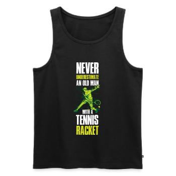 Vieil homme avec une raquette de tennis cadeau de tennis - Débardeur bio Premium Homme - noir - Devant - AI Model Male 178 light (178cm)