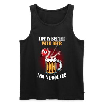 Bière et un cadeau de billard de queue de piscine - Débardeur bio Premium Homme - noir - Devant - AI Model Male 178 light (178cm)