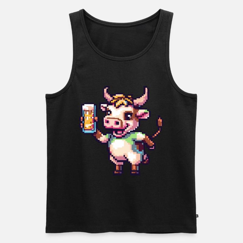 Kuh Pixel Bier - Männer Premium Bio Tank Top - Schwarz