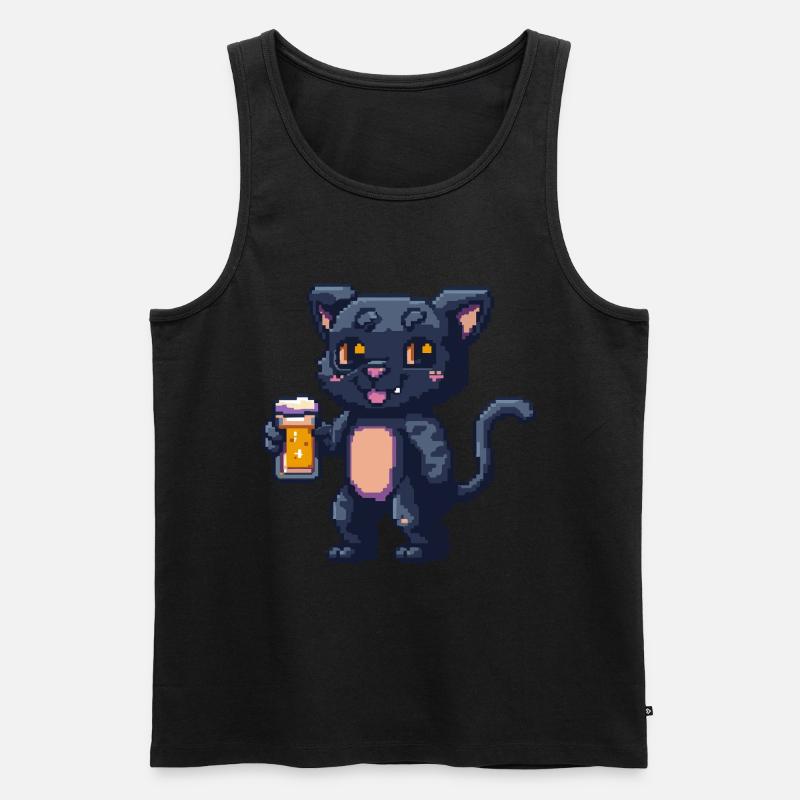 Panther Pixel Bier - Männer Premium Bio Tank Top - Schwarz