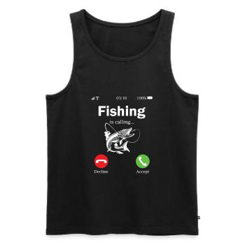 La pêche appelle téléphone cellulaire drôle - Débardeur bio Premium Homme - noir - Devant - Michal (187cm)